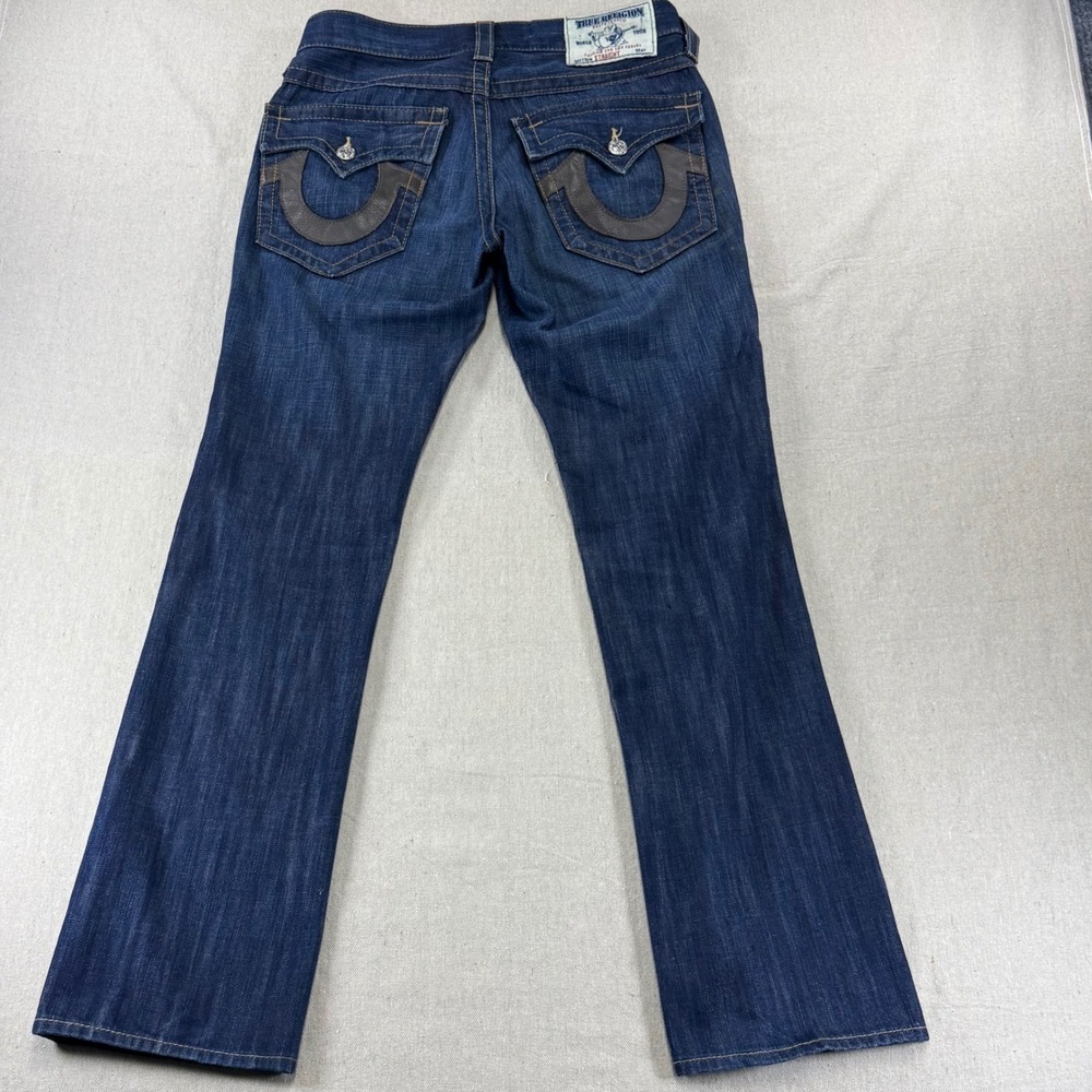 True Religion Mens Straight Leg Jeans Dark Wash Leather Horseshoe Made in USA 30